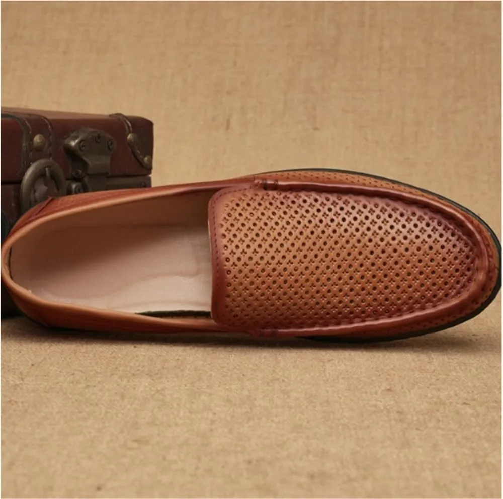 Men's Classic Anti-Slip Resistant Slip On Breathable Lightweight Leather Lightweight Loafers Shoes