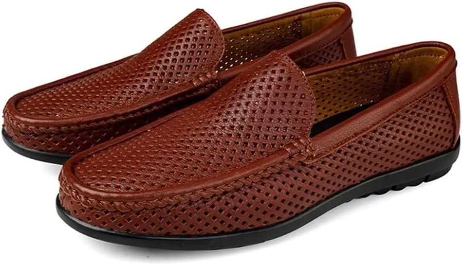 Men's Classic Anti-Slip Resistant Slip On Breathable Lightweight Leather Lightweight Loafers Shoes