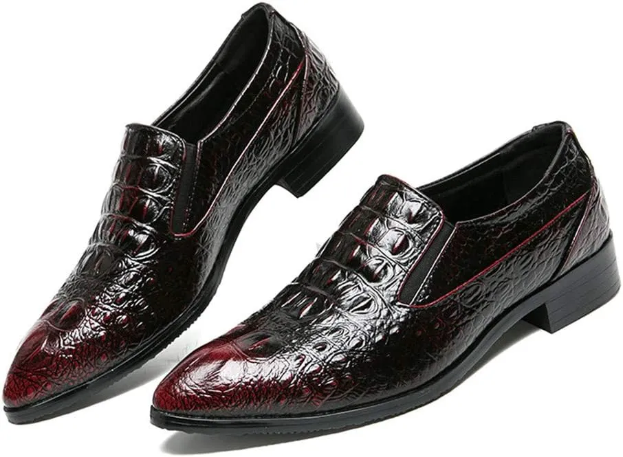 Men's Crocodile Texture PU Leather Dress Oxford Shoes Slip on Modern Business Penny Loafer