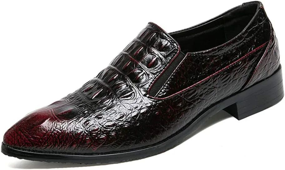 Men's Crocodile Texture PU Leather Dress Oxford Shoes Slip on Modern Business Penny Loafer