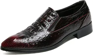 Men's Crocodile Texture PU Leather Dress Oxford Shoes Slip on Modern Business Penny Loafer