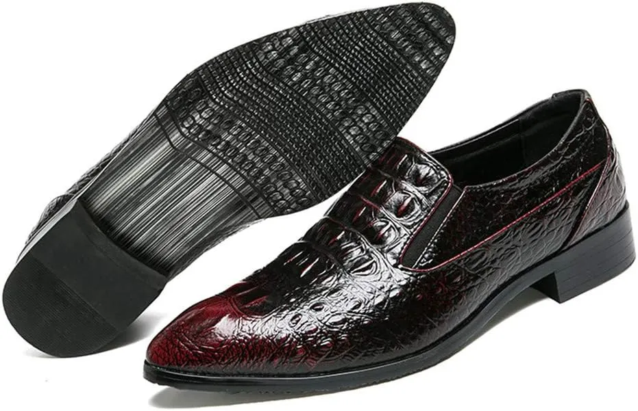 Men's Crocodile Texture PU Leather Dress Oxford Shoes Slip on Modern Business Penny Loafer