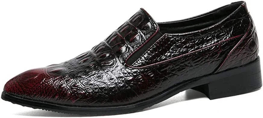 Men's Crocodile Texture PU Leather Dress Oxford Shoes Slip on Modern Business Penny Loafer