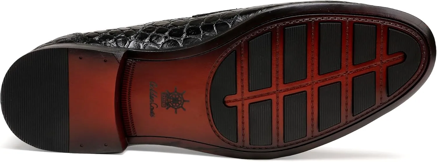Mens Dress Shoes Leather Loafer, Fashion Crocodile Printed Handmade Dress Shoes Slip on Loafer Shoes for Men