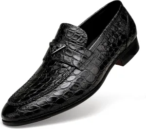 Mens Dress Shoes Leather Loafer, Fashion Crocodile Printed Handmade Dress Shoes Slip on Loafer Shoes for Men