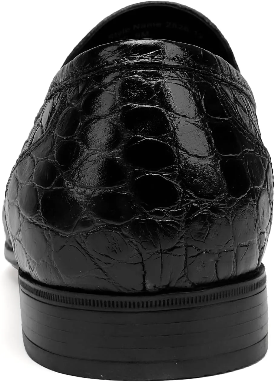 Mens Dress Shoes Leather Loafer, Fashion Crocodile Printed Handmade Dress Shoes Slip on Loafer Shoes for Men