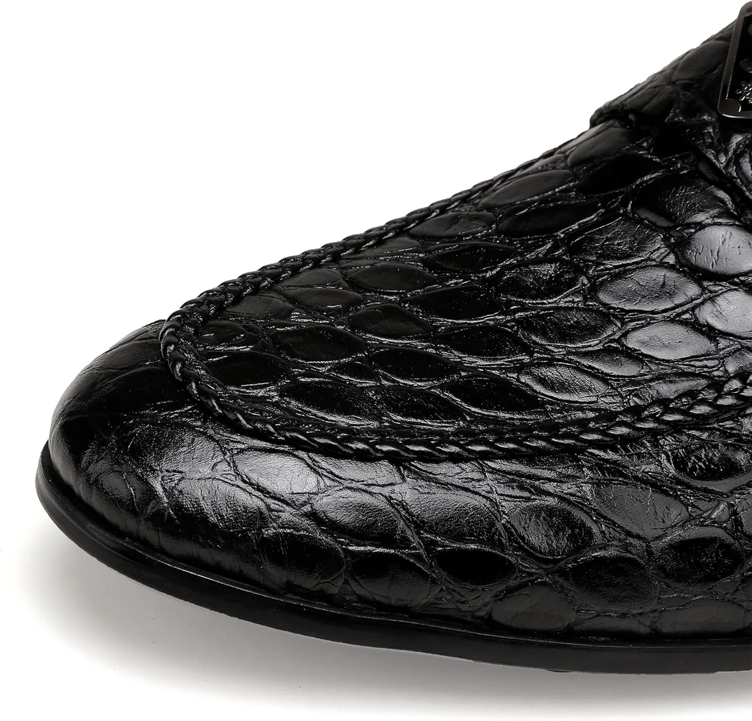 Mens Dress Shoes Leather Loafer, Fashion Crocodile Printed Handmade Dress Shoes Slip on Loafer Shoes for Men
