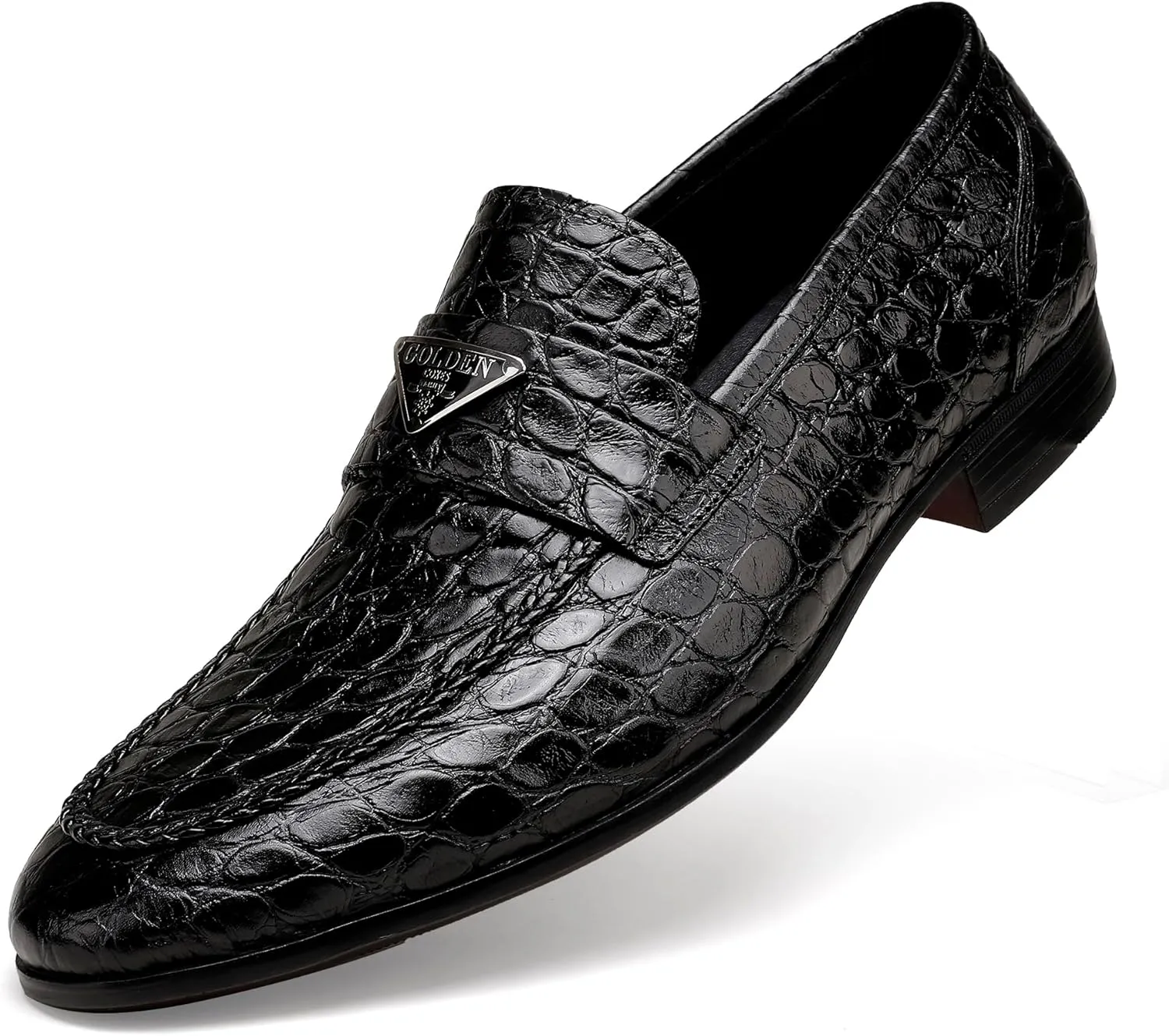 Mens Dress Shoes Leather Loafer, Fashion Crocodile Printed Handmade Dress Shoes Slip on Loafer Shoes for Men