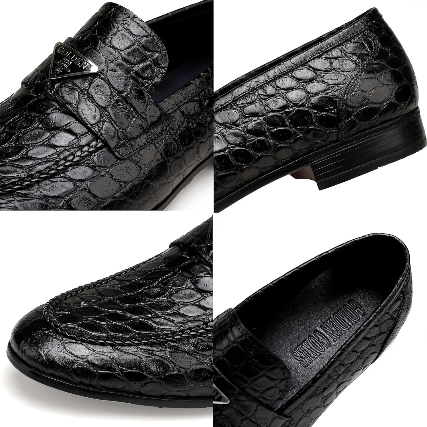 Mens Dress Shoes Leather Loafer, Fashion Crocodile Printed Handmade Dress Shoes Slip on Loafer Shoes for Men