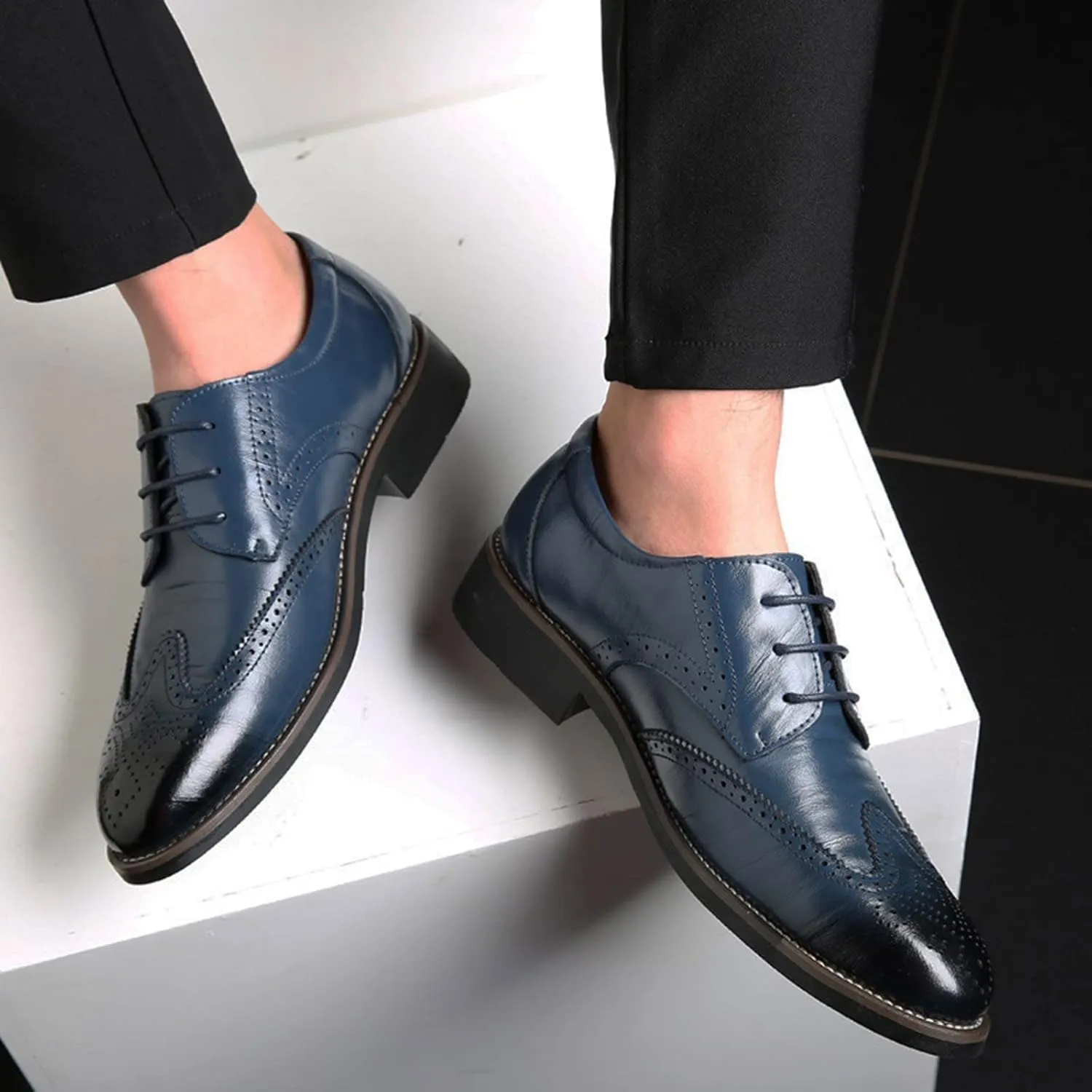 Men's Dress Shoes Size 14 Extra Wide Classical Style Men's Breathable Hollow Business Casual Pointed Loafer Dress Shoes