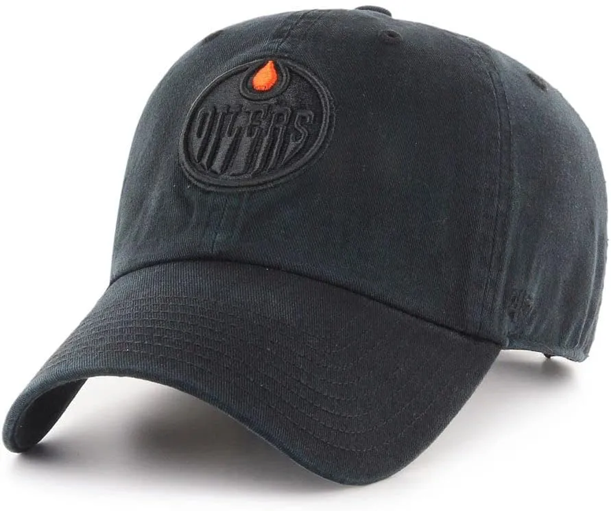 Men's Edmonton Oilers Black On Black Clean Up Adjustable Hat - One Size