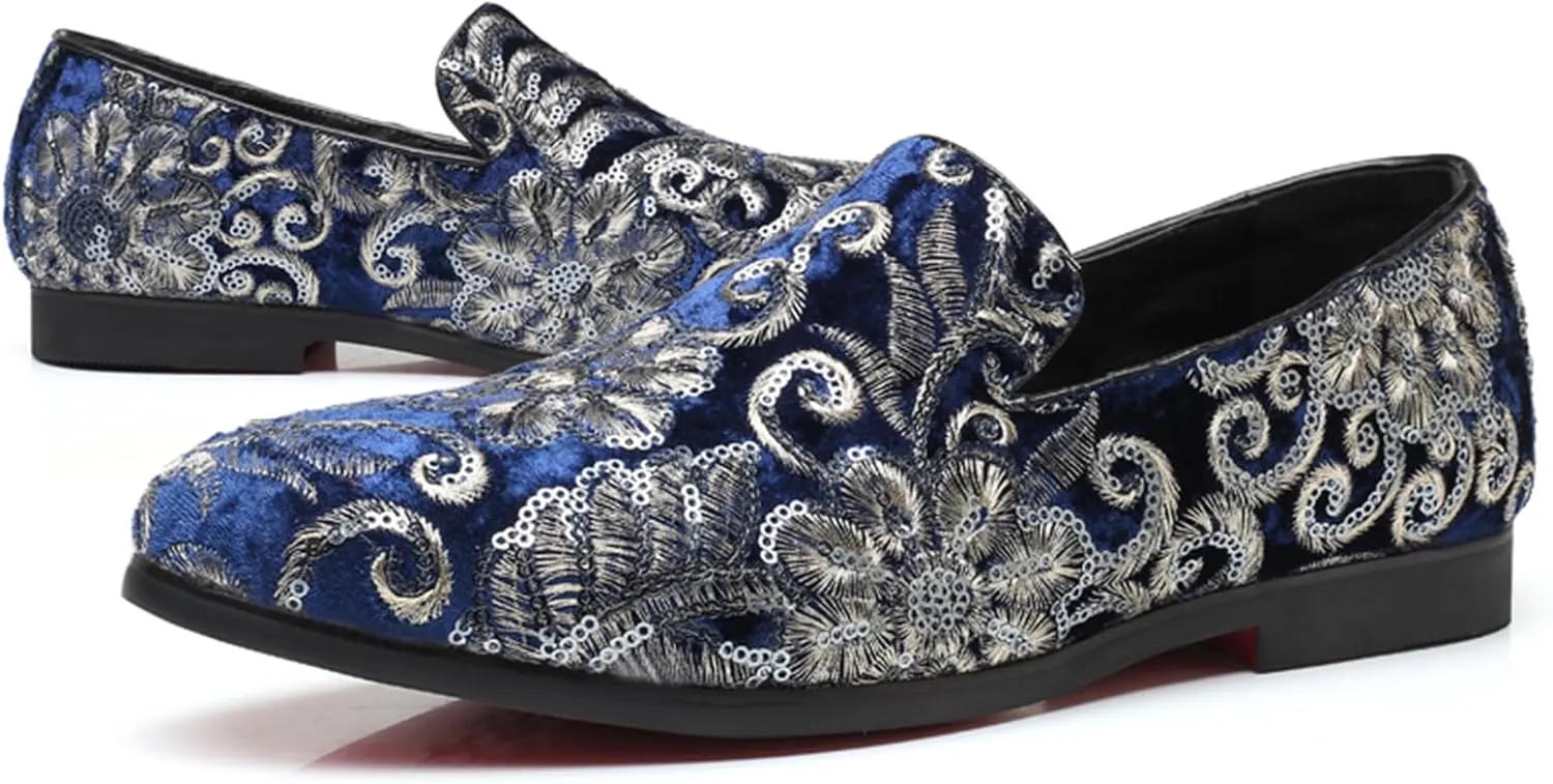 Men's Glitter Oxford Shoes Fashion Sequins Embroidered Slip-On Prom Loafers Shoes Wedding Business Party Dress Shoes