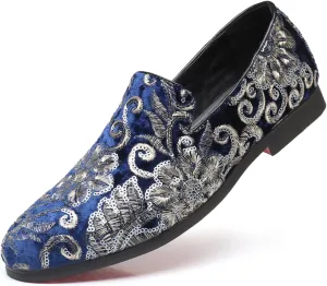 Men's Glitter Oxford Shoes Fashion Sequins Embroidered Slip-On Prom Loafers Shoes Wedding Business Party Dress Shoes