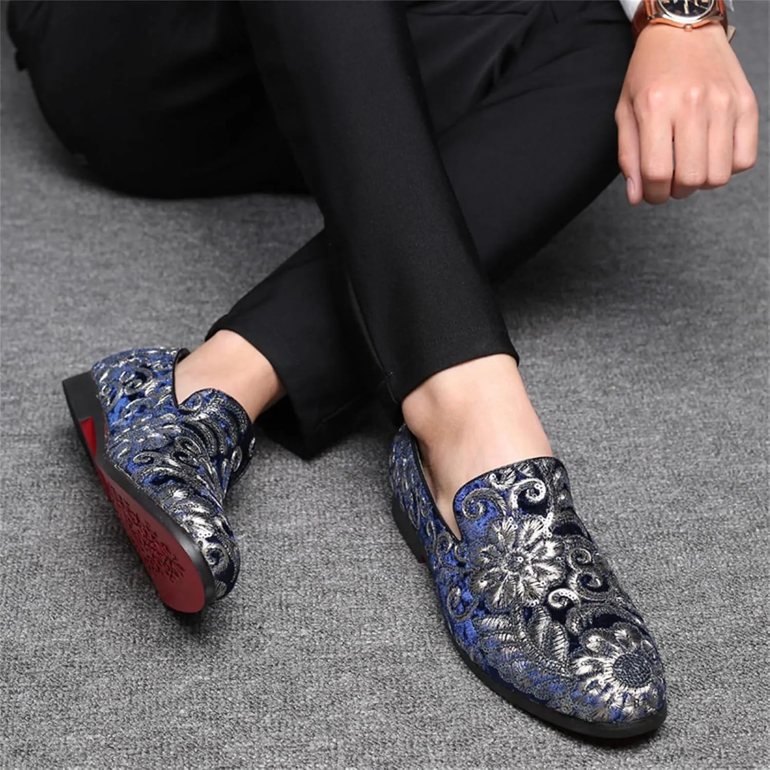 Men's Glitter Oxford Shoes Fashion Sequins Embroidered Slip-On Prom Loafers Shoes Wedding Business Party Dress Shoes