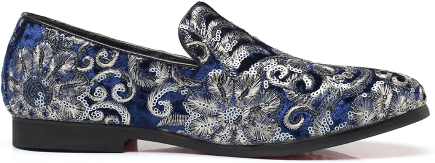 Men's Glitter Oxford Shoes Fashion Sequins Embroidered Slip-On Prom Loafers Shoes Wedding Business Party Dress Shoes