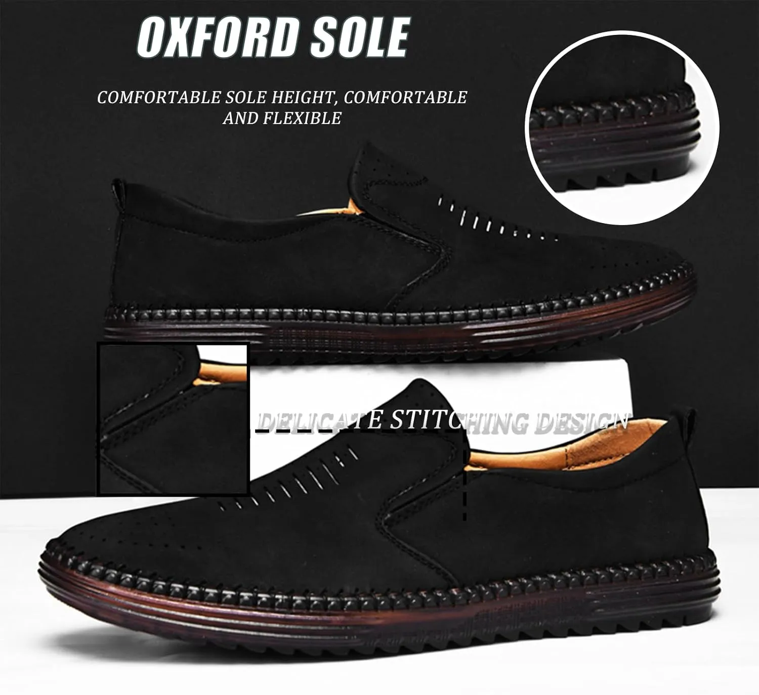 Men's Hand-Sewn Leather Flat Loafers Comfortable Cowhide Soles Non-Slip Slip-On Walking Shoes Summer Breathable Driving Shoes