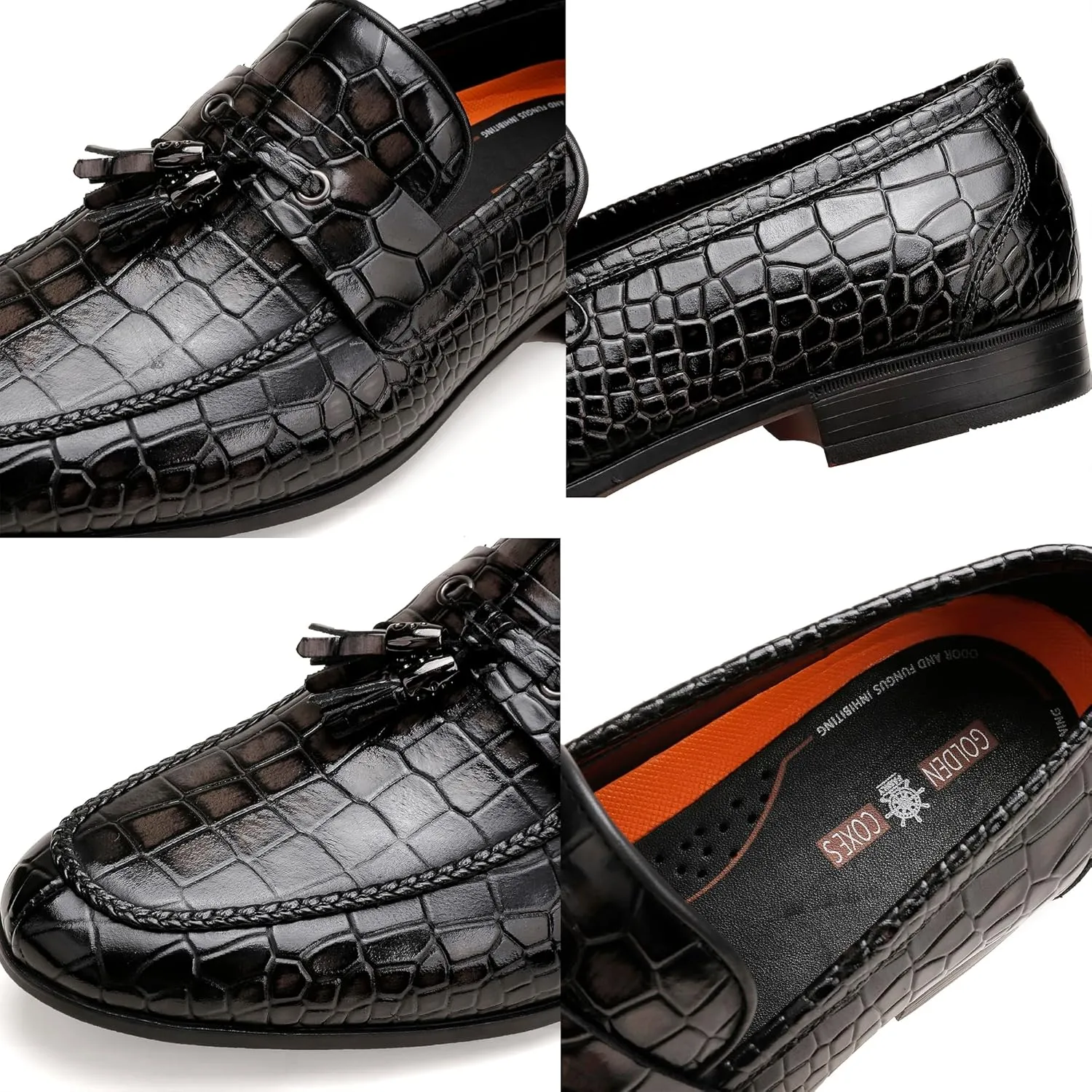 Mens Leather Tassel Loafer, Classic Luxury Smooth Upper Tassel Slip-on Penny Loafer for Mens, Black