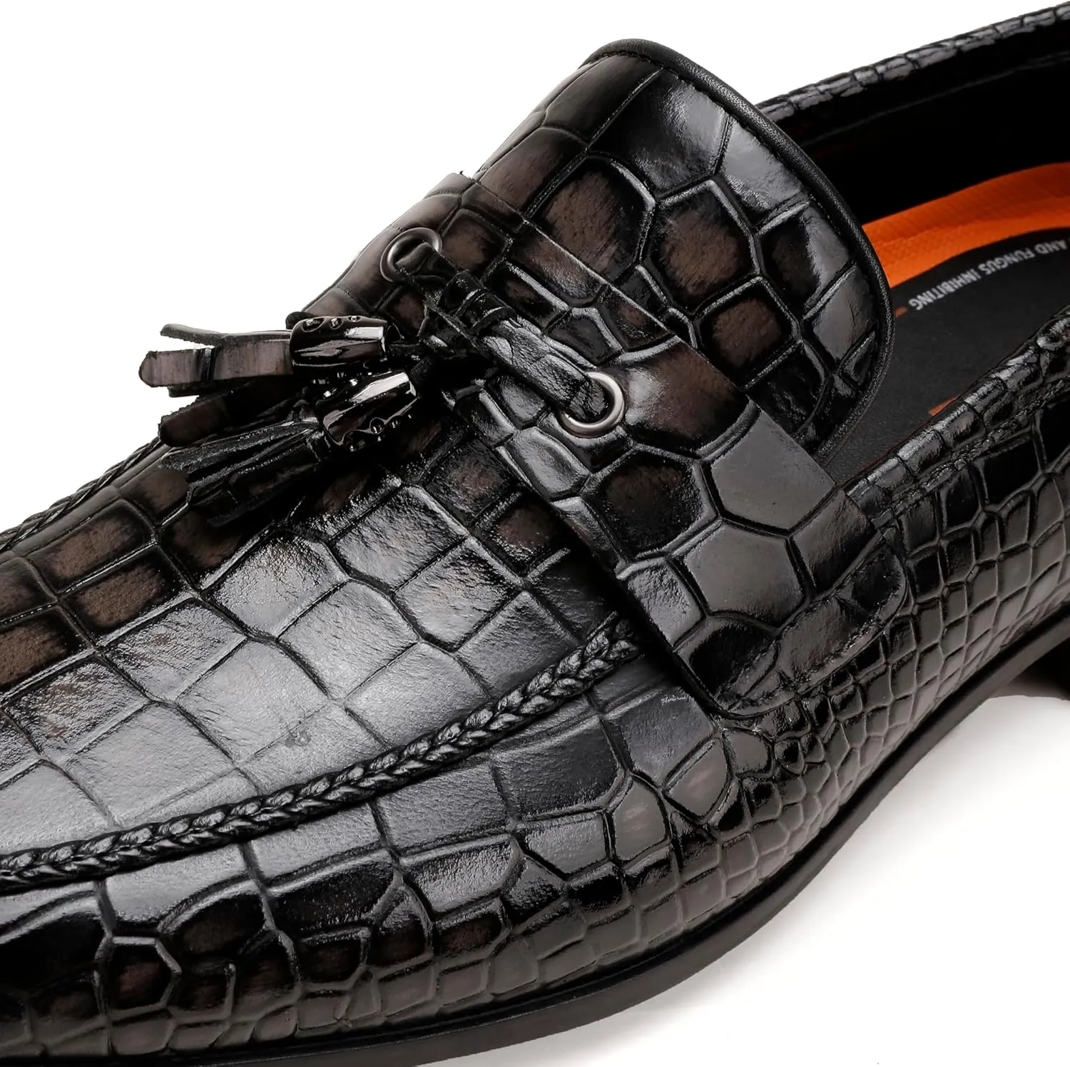 Mens Leather Tassel Loafer, Classic Luxury Smooth Upper Tassel Slip-on Penny Loafer for Mens, Black
