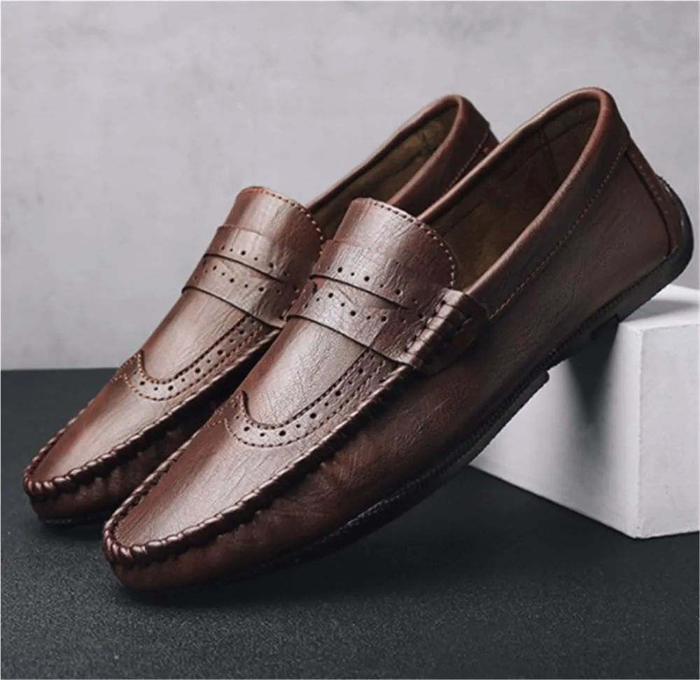 Mens Loafers Round Toe PU Leather Flat Heel Lightweight Anti-Slip Breathable Party Wedding Loafers