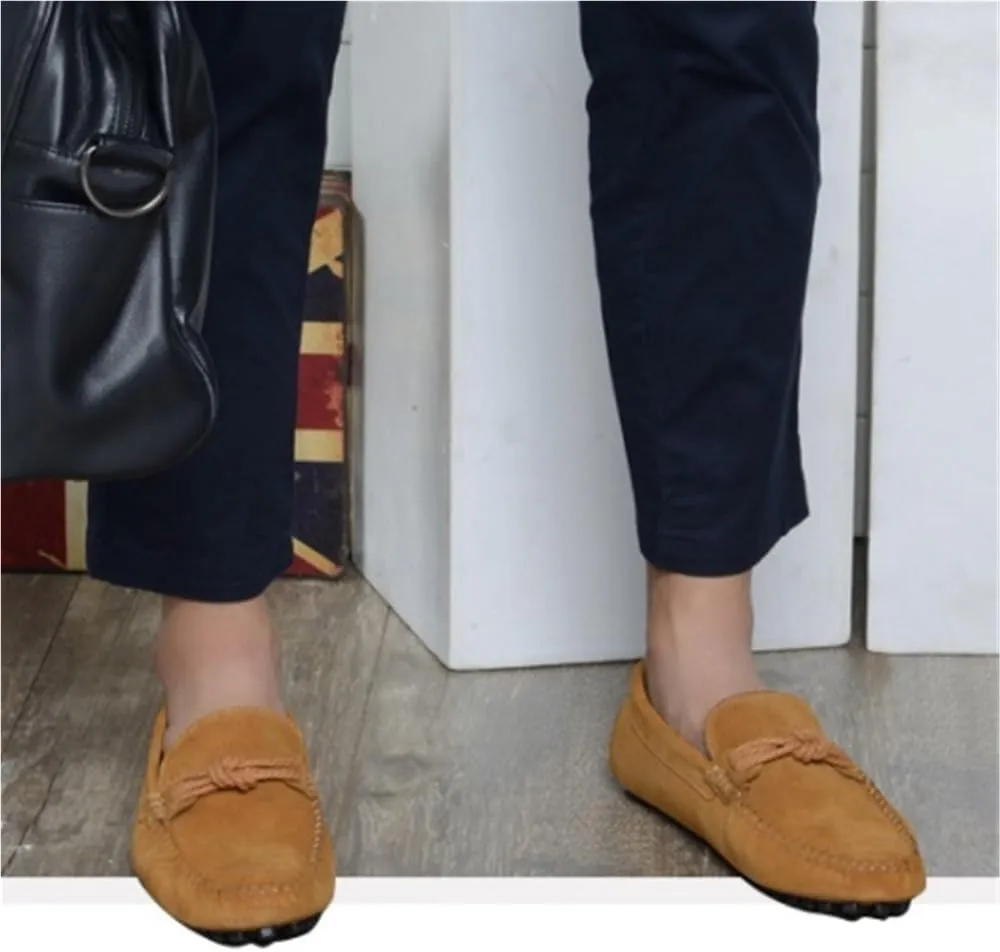 Mens Loafers Slip On Suede Round Toe Breathable Lightweight Casual Shoes Flexible Sole Resistant Rope Tie Party Dress Shoes