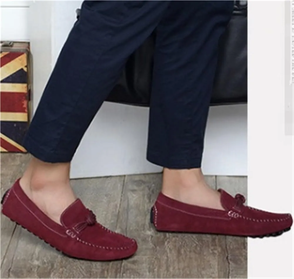Mens Loafers Slip On Suede Round Toe Breathable Lightweight Casual Shoes Flexible Sole Resistant Rope Tie Party Dress Shoes