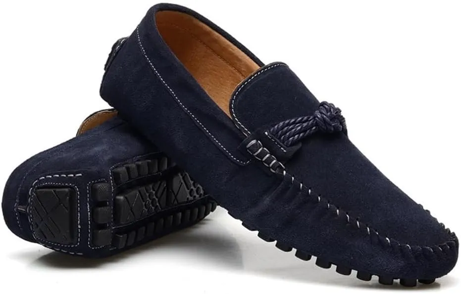 Mens Loafers Slip On Suede Round Toe Breathable Lightweight Casual Shoes Flexible Sole Resistant Rope Tie Party Dress Shoes
