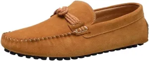Mens Loafers Slip On Suede Round Toe Breathable Lightweight Casual Shoes Flexible Sole Resistant Rope Tie Party Dress Shoes