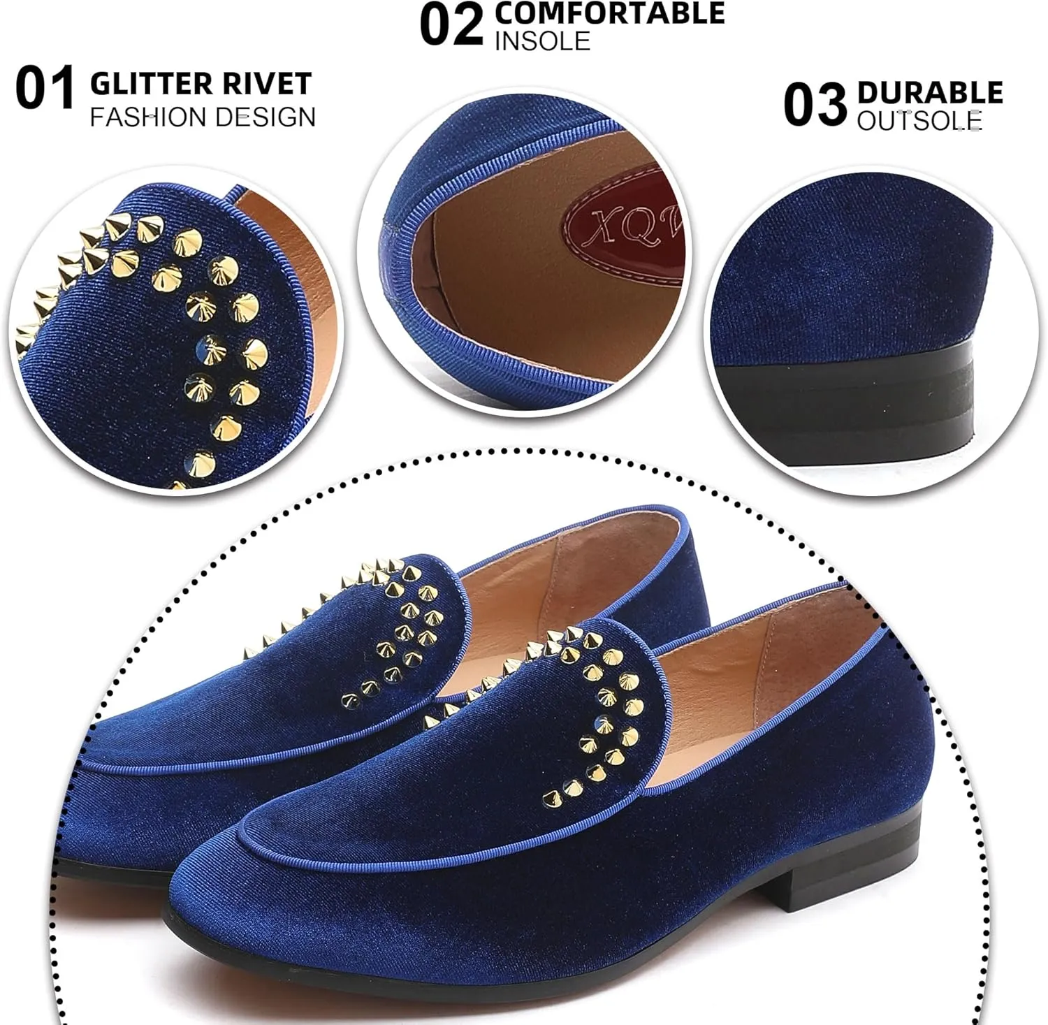 Men's Luxury Velvet Penny Loafers with Fashion Spiked, Casual Penny Loafers for Men, Noble Slip-on Dress Loafers Glitter Suede Smoking Slippers (Black)