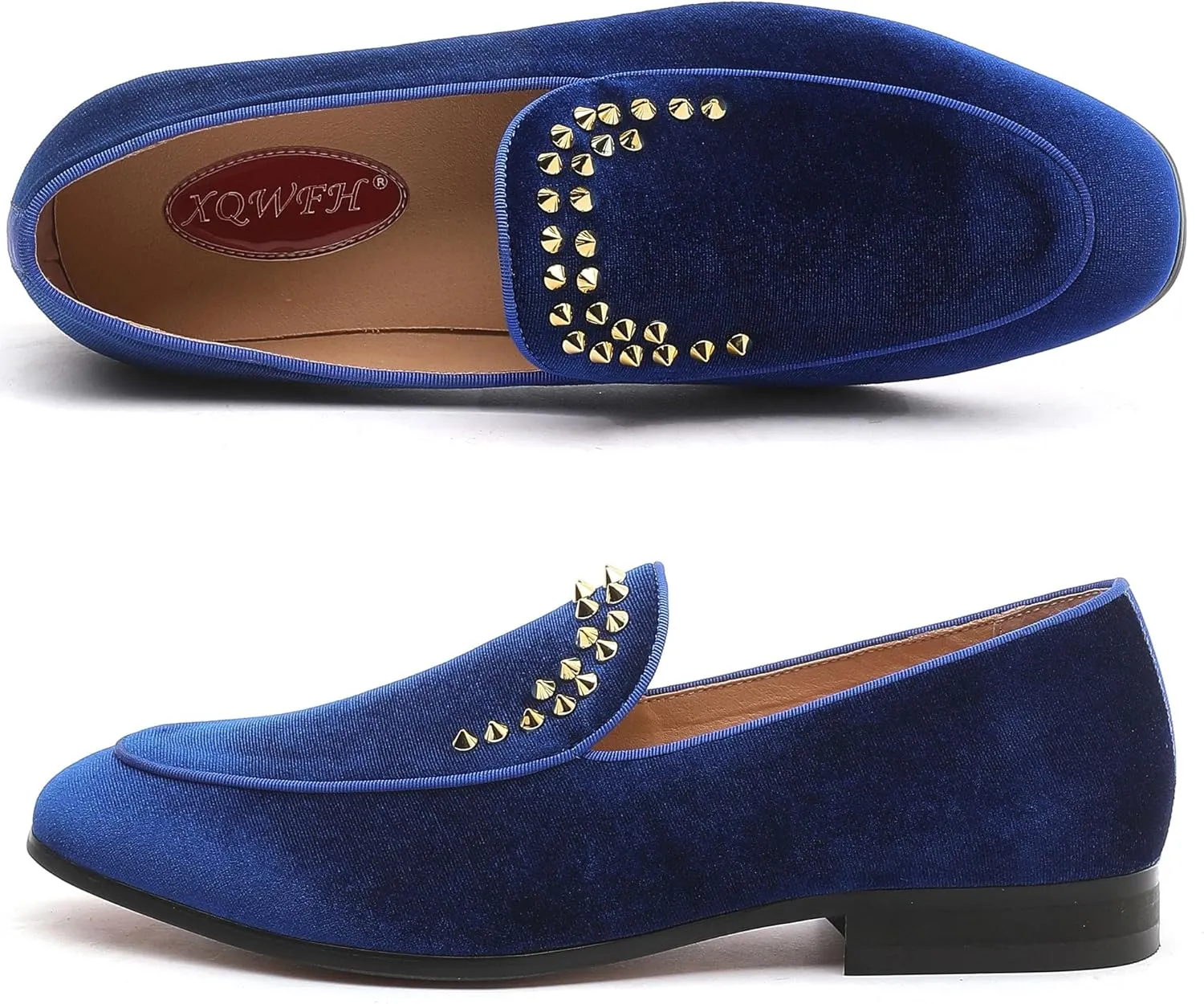 Men's Luxury Velvet Penny Loafers with Fashion Spiked, Casual Penny Loafers for Men, Noble Slip-on Dress Loafers Glitter Suede Smoking Slippers (Black)