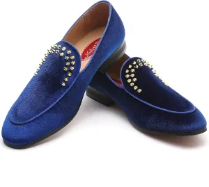 Men's Luxury Velvet Penny Loafers with Fashion Spiked, Casual Penny Loafers for Men, Noble Slip-on Dress Loafers Glitter Suede Smoking Slippers (Black)
