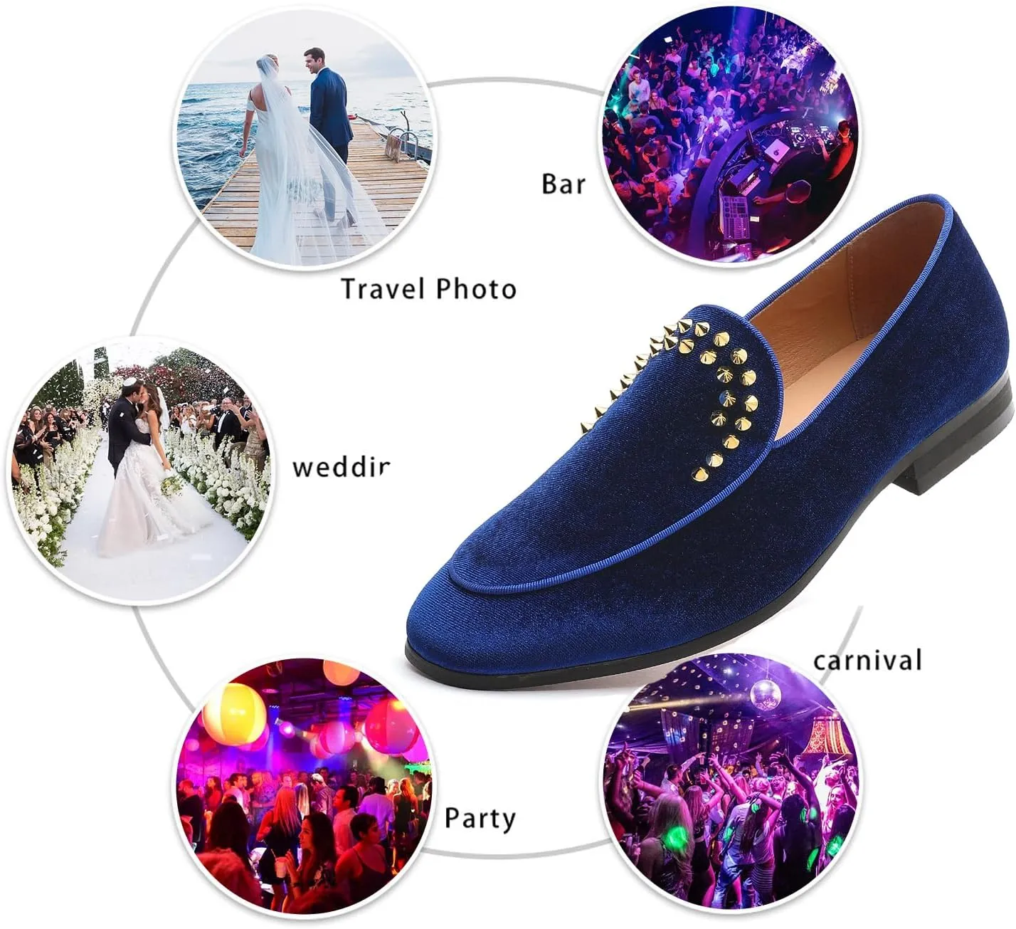 Men's Luxury Velvet Penny Loafers with Fashion Spiked, Casual Penny Loafers for Men, Noble Slip-on Dress Loafers Glitter Suede Smoking Slippers (Black)