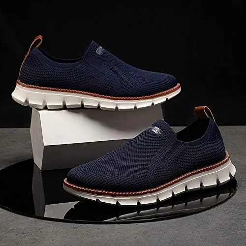 Men's Mesh Shoes,Plus Big Size,Slip-Ons with Knit Upper,Loafers, Lightweight,Breathable,Summer Casual Shoes, Khaki,White,Black,Blue