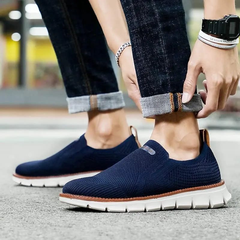 Men's Mesh Shoes,Plus Big Size,Slip-Ons with Knit Upper,Loafers, Lightweight,Breathable,Summer Casual Shoes, Khaki,White,Black,Blue