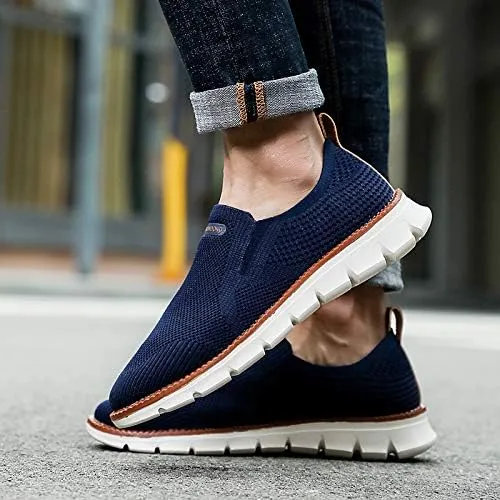 Men's Mesh Shoes,Plus Big Size,Slip-Ons with Knit Upper,Loafers, Lightweight,Breathable,Summer Casual Shoes, Khaki,White,Black,Blue