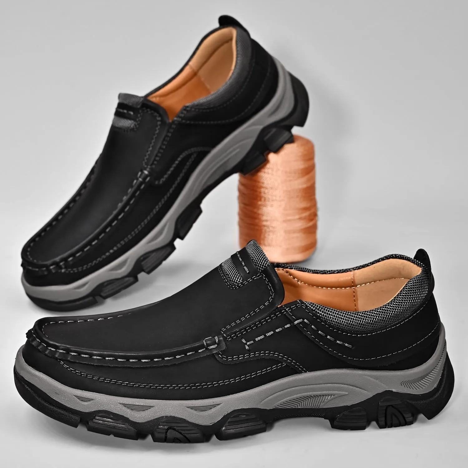 Men's Orthopedic Walking Shoes Genuine Leather Slip On Loafers, Comfortable Non-Slip Driving Loafers for Men
