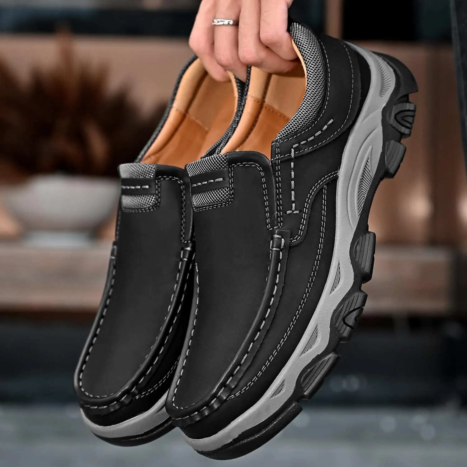 Men's Orthopedic Walking Shoes Genuine Leather Slip On Loafers, Comfortable Non-Slip Driving Loafers for Men