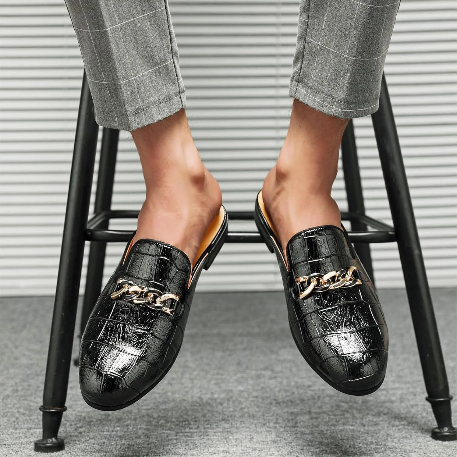 Men's Slip-on Mule Loafers, Fashion Breathable Leather Slip-on Shoes, Formal Wear Casual Backless Dress Slippers