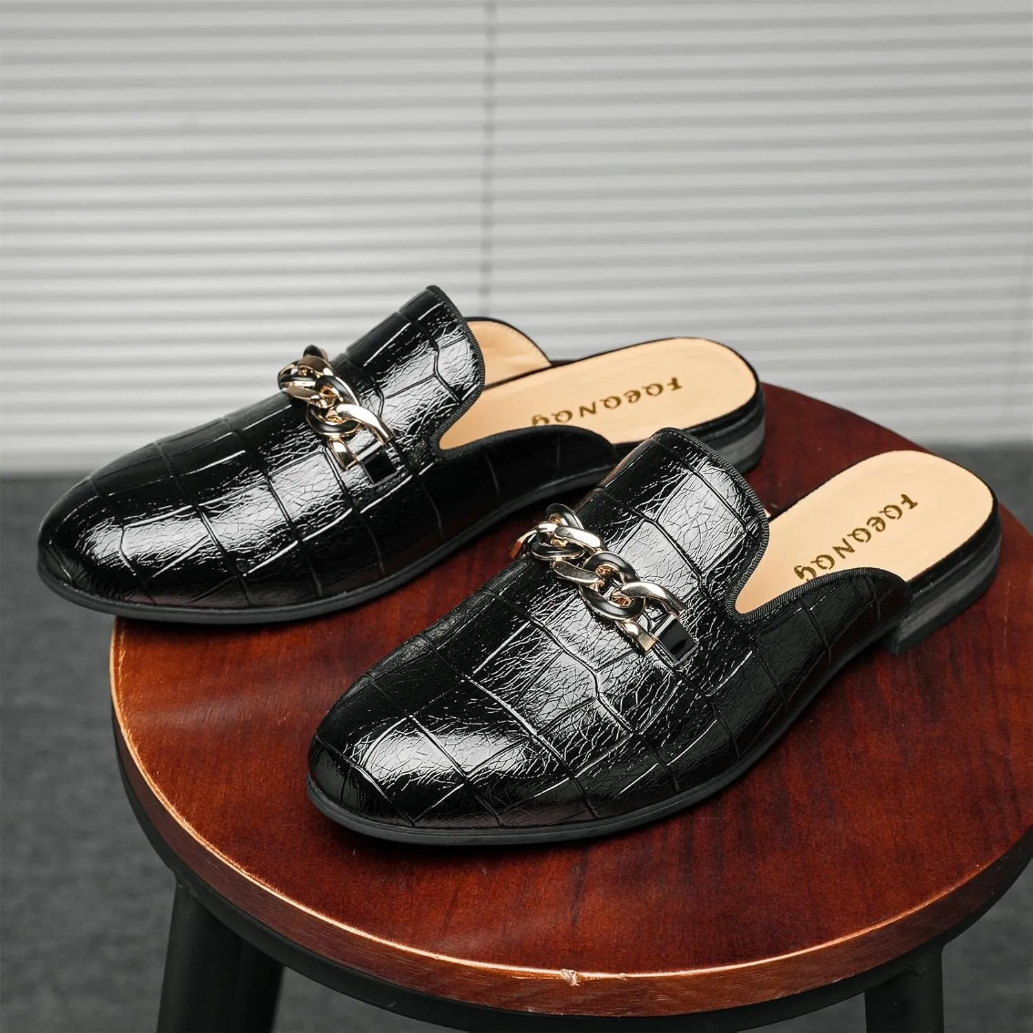 Men's Slip-on Mule Loafers, Fashion Breathable Leather Slip-on Shoes, Formal Wear Casual Backless Dress Slippers