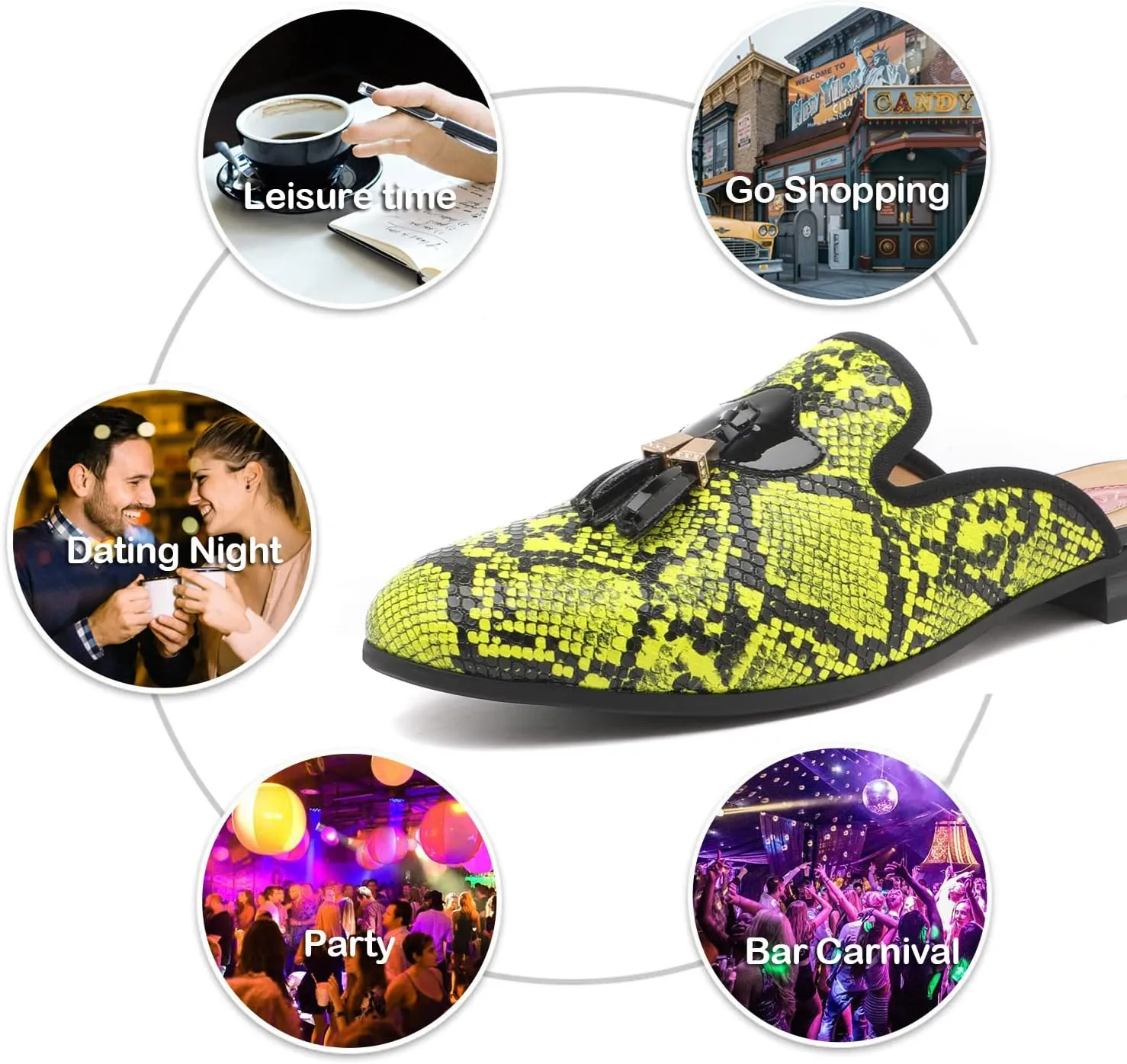 Men's Slip-on Mule Sandals Loafer with Gold Buckle,Fashion Leather Formal Wear Casual Backless Dress Slippers