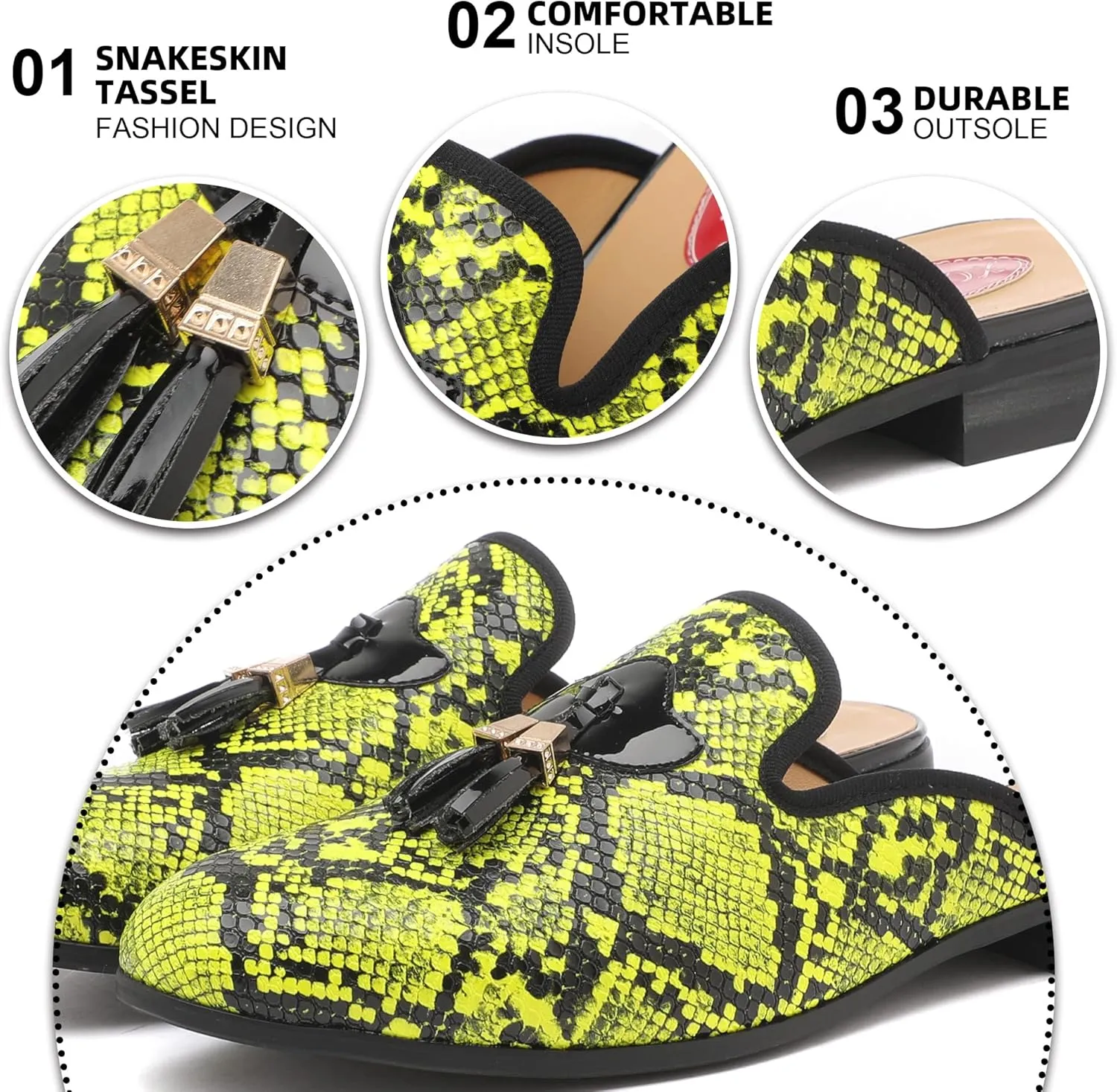 Men's Slip-on Mule Sandals Loafer with Gold Buckle,Fashion Leather Formal Wear Casual Backless Dress Slippers