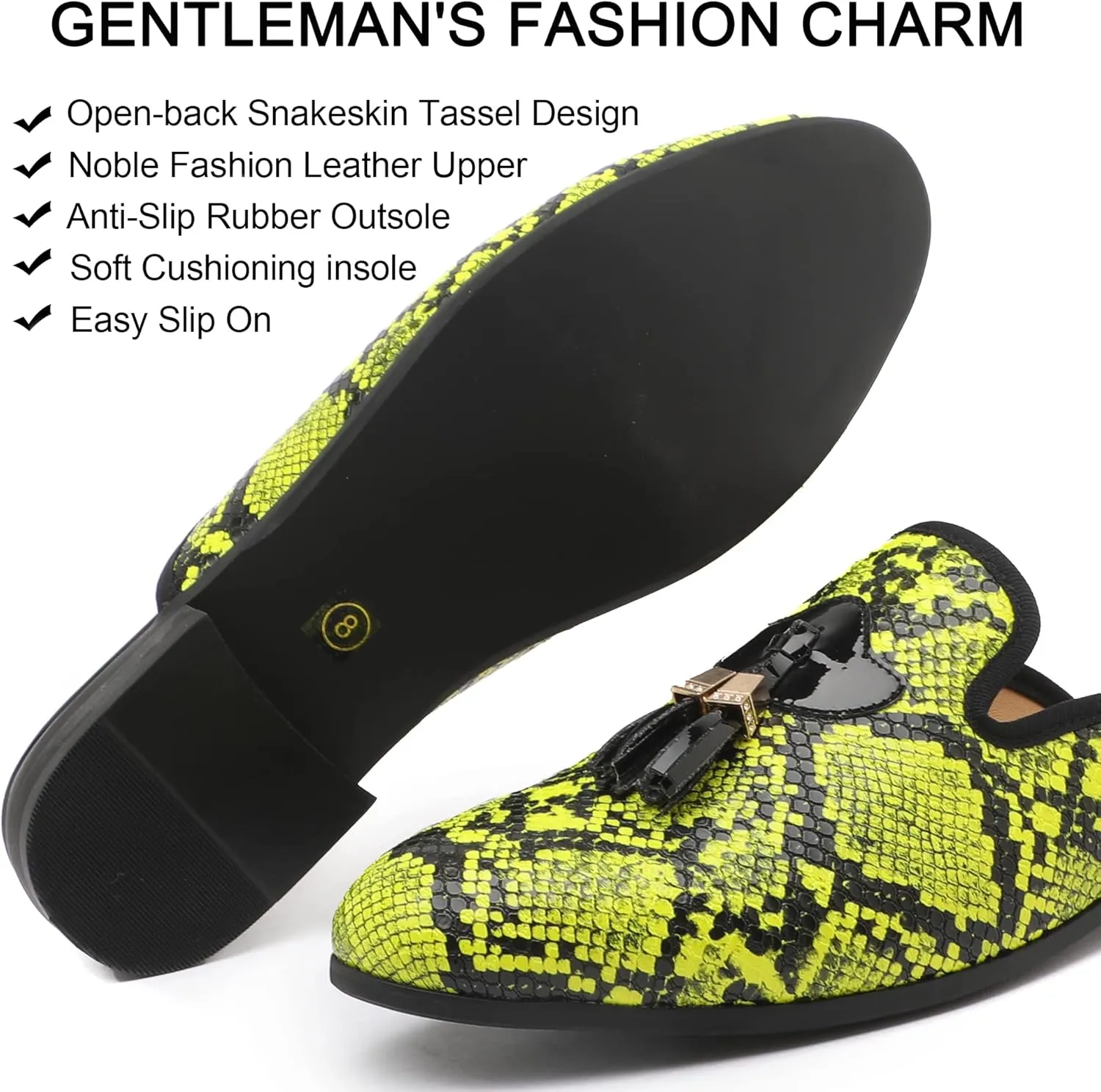 Men's Slip-on Mule Sandals Loafer with Gold Buckle,Fashion Leather Formal Wear Casual Backless Dress Slippers