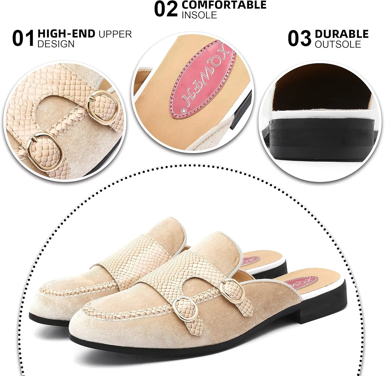 Men's Slip-on Mule Sandals Loafer with Gold Buckle,Fashion Leather Formal Wear Casual Backless Dress Slippers