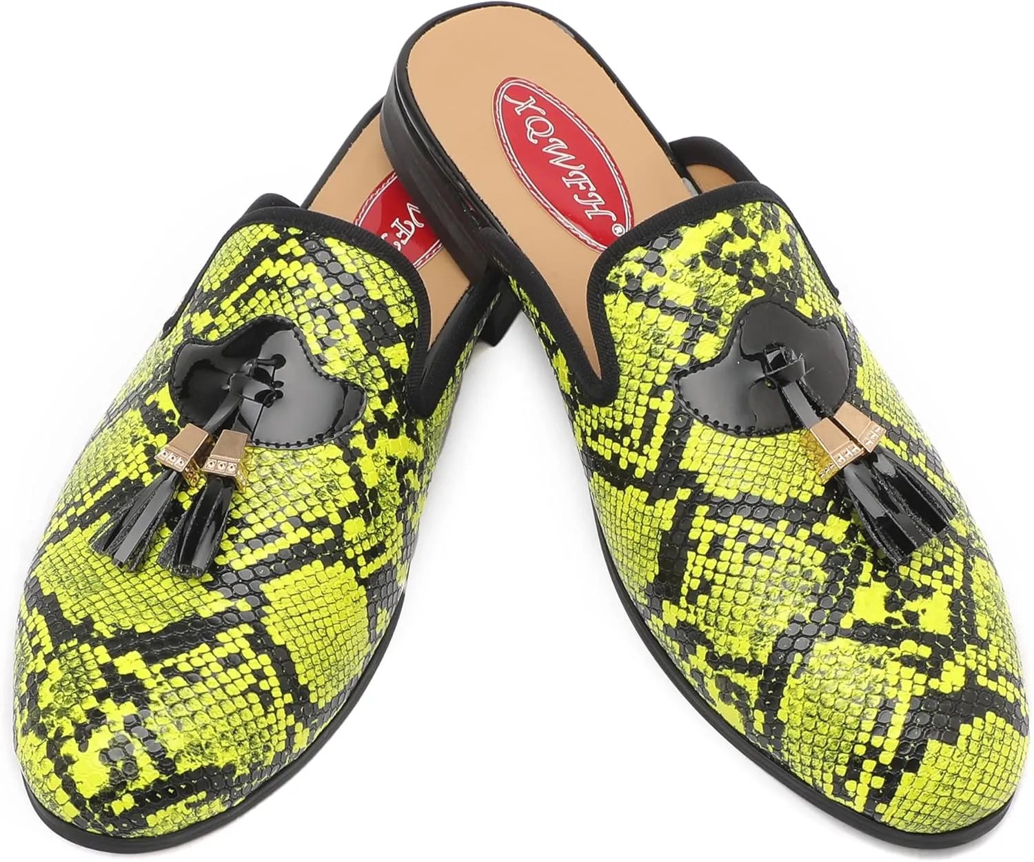 Men's Slip-on Mule Sandals Loafer with Gold Buckle,Fashion Leather Formal Wear Casual Backless Dress Slippers