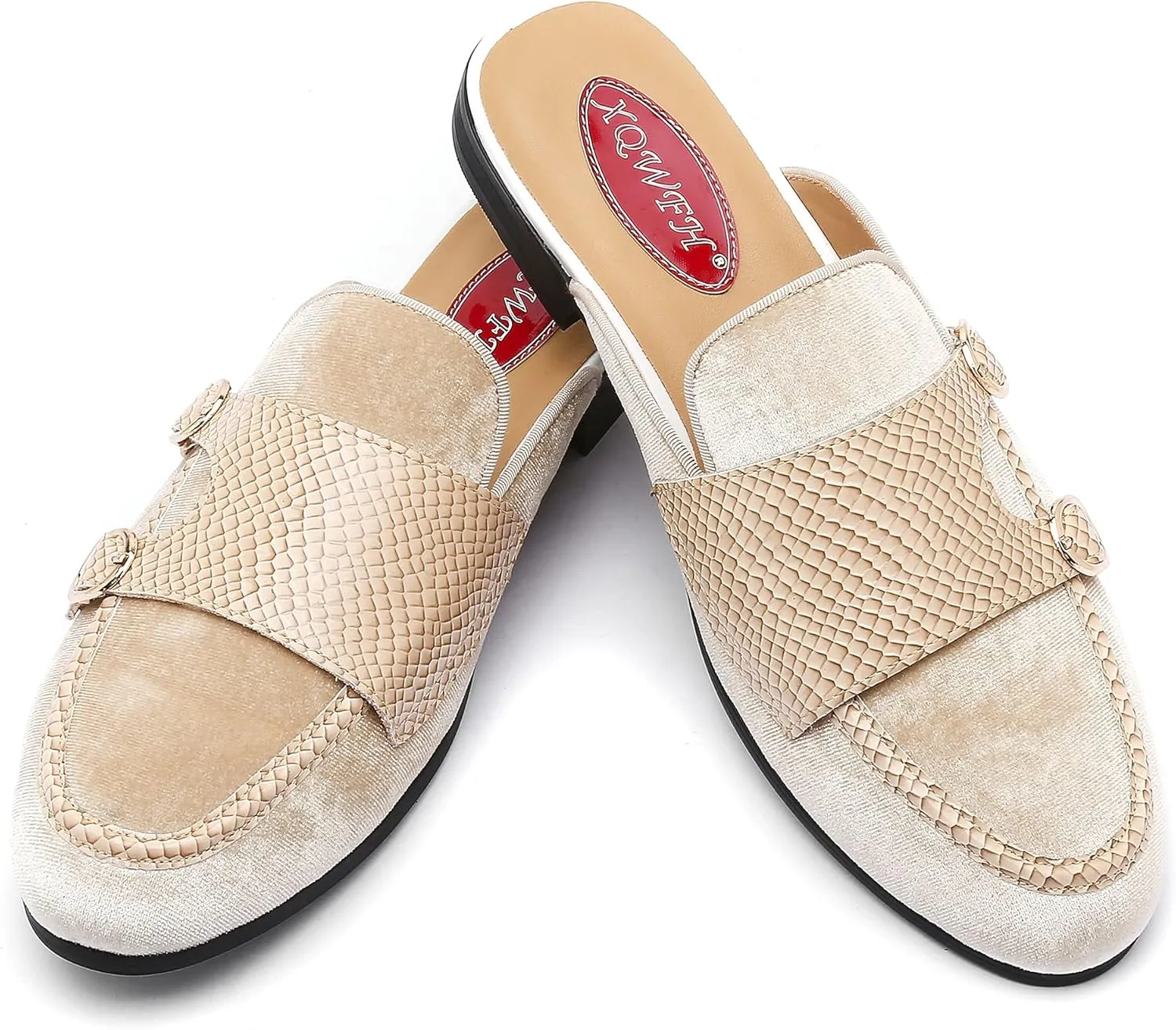 Men's Slip-on Mule Sandals Loafer with Gold Buckle,Fashion Leather Formal Wear Casual Backless Dress Slippers