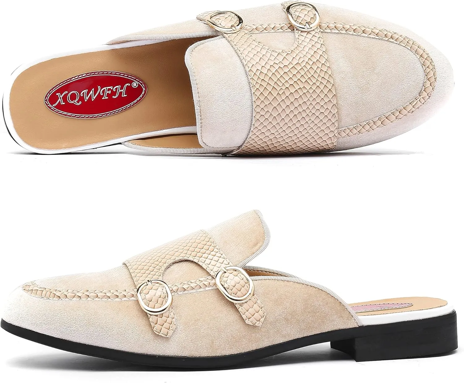 Men's Slip-on Mule Sandals Loafer with Gold Buckle,Fashion Leather Formal Wear Casual Backless Dress Slippers