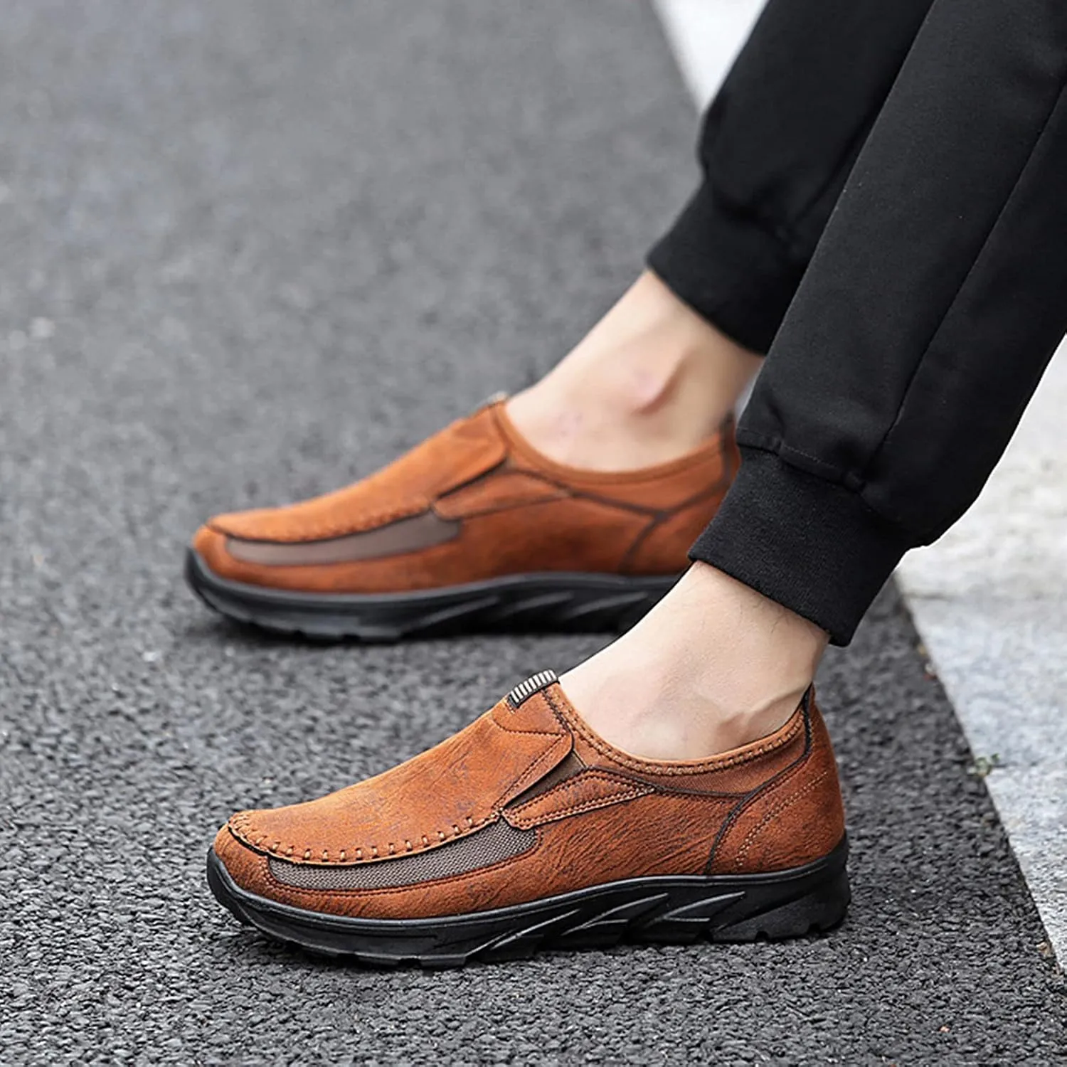 Mens Slip on Orthopedic Leather Loafer Casual Business Lightweight Walking Soft Driving Shoes Moccasin Daily Flats Sneakers