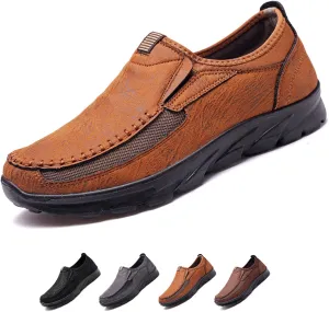 Mens Slip on Orthopedic Leather Loafer Casual Business Lightweight Walking Soft Driving Shoes Moccasin Daily Flats Sneakers