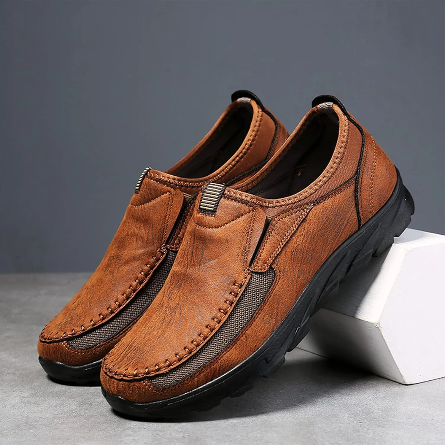 Mens Slip on Orthopedic Leather Loafer Casual Business Lightweight Walking Soft Driving Shoes Moccasin Daily Flats Sneakers