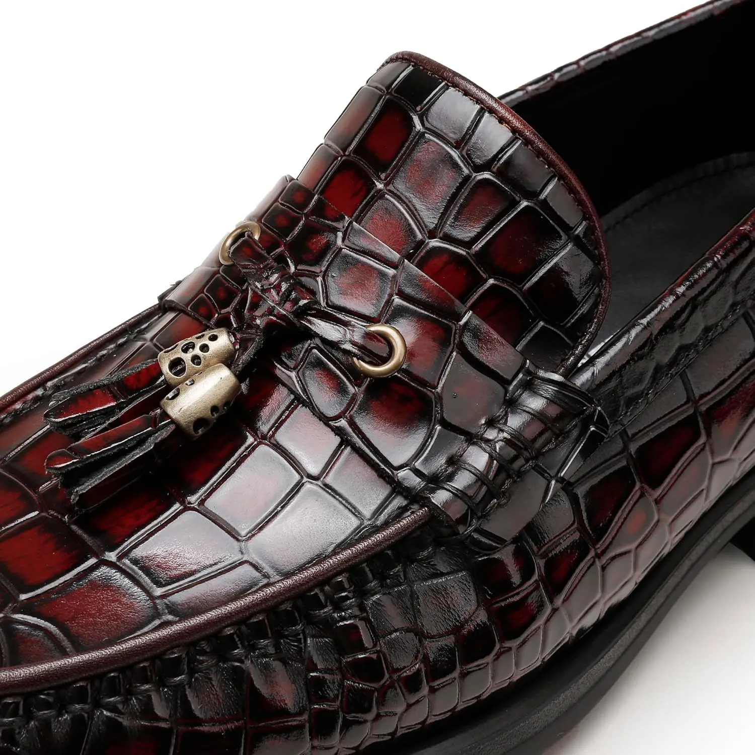 Men's Tassel Dress Shoes, Casual Crocodile Printed Tassel Loafer Handmade Slip-on Penny Loafer for Mens