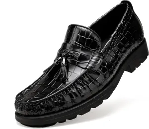 Men's Tassel Dress Shoes, Casual Crocodile Printed Tassel Loafer Handmade Slip-on Penny Loafer for Mens